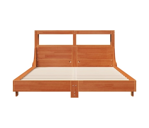 Cama sin colchón madera maciza de pino marrón cera 140x190 cm