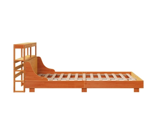 Cama sin colchón madera maciza de pino marrón cera 140x190 cm