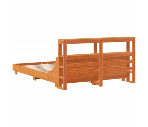 Cama sin colchón madera maciza de pino marrón cera 140x190 cm