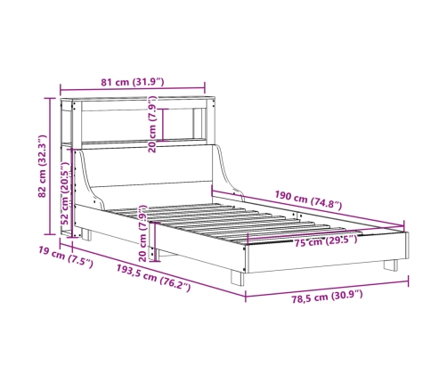 Estructura de cama sin colchón madera maciza pino 75x190 cm