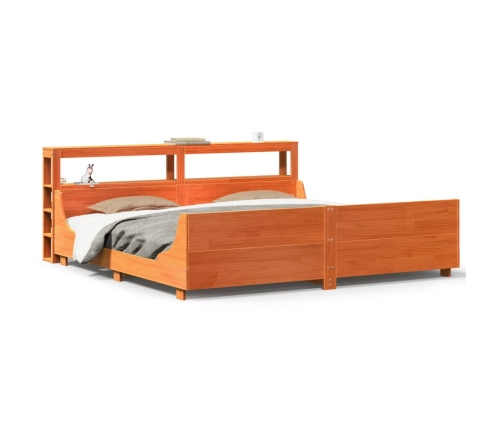 Cama sin colchón madera maciza de pino marrón cera 200x200 cm