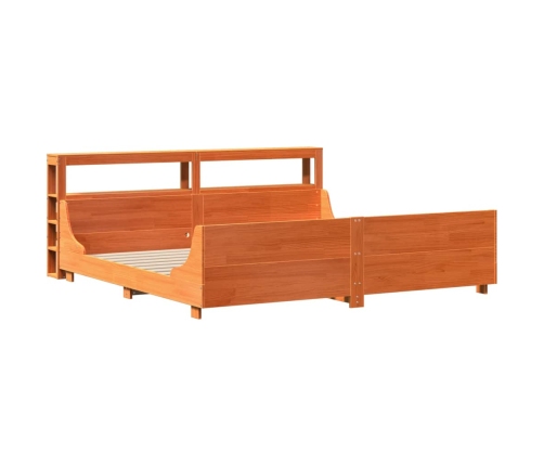Cama sin colchón madera maciza de pino marrón cera 200x200 cm