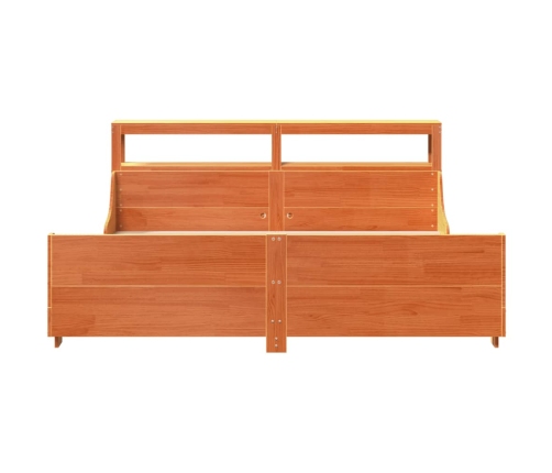 Cama sin colchón madera maciza de pino marrón cera 200x200 cm