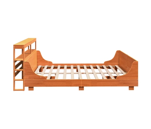 Cama sin colchón madera maciza de pino marrón cera 200x200 cm