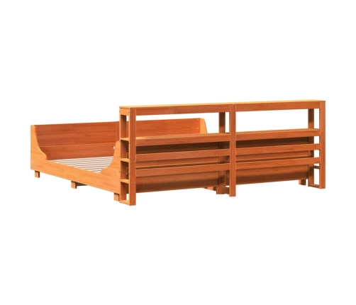 Cama sin colchón madera maciza de pino marrón cera 200x200 cm