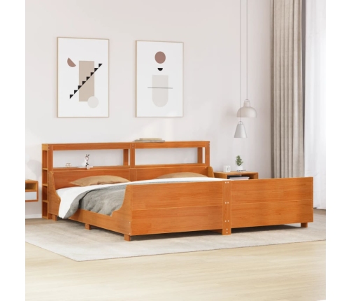 Cama sin colchón madera maciza de pino marrón cera 200x200 cm