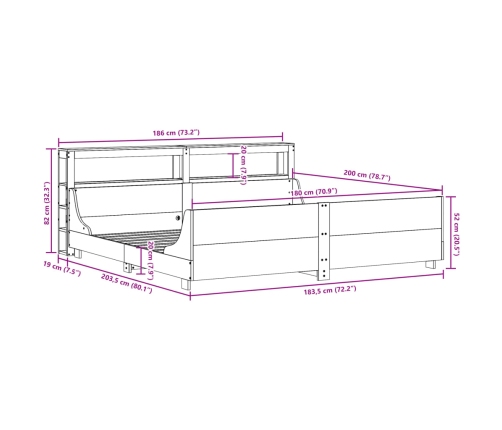 Estructura de cama sin colchón madera maciza de pino 180x200 cm