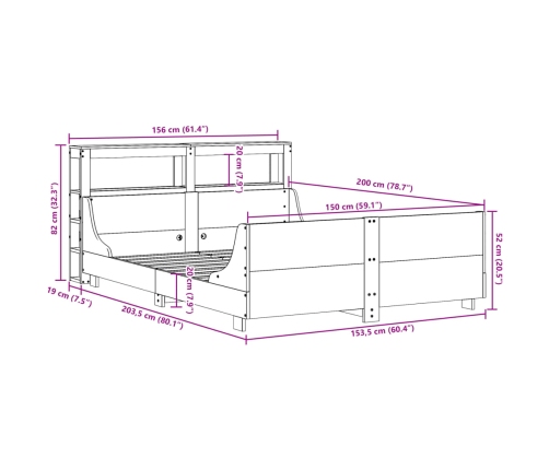 Estructura de cama sin colchón madera de pino blanca 150x200 cm