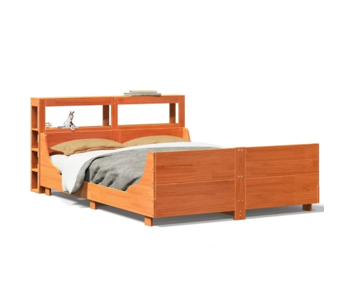 Cama sin colchón madera maciza pino marrón cera 150x200 cm