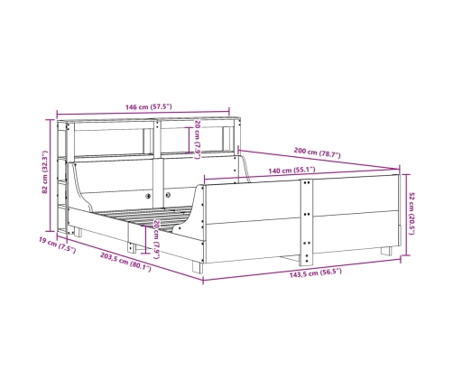 Estructura de cama sin colchón madera de pino blanca 140x200 cm