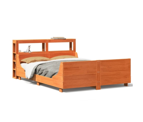 Cama sin colchón madera maciza de pino marrón cera 140x200 cm