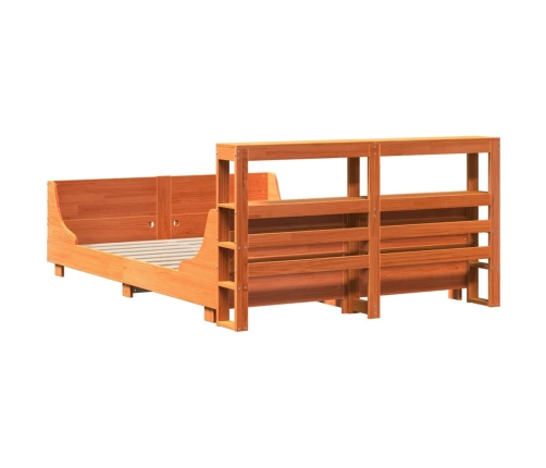 Cama sin colchón madera maciza de pino marrón cera 140x200 cm