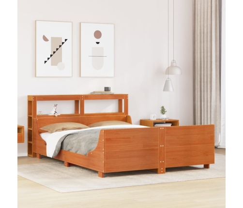 Cama sin colchón madera maciza de pino marrón cera 140x200 cm