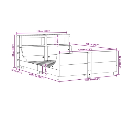 Estructura de cama sin colchón madera de pino blanca 120x200 cm