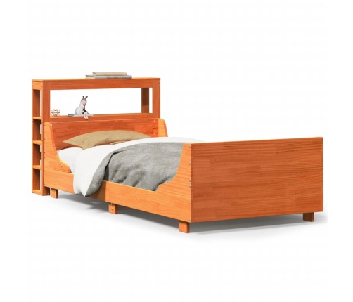 Cama sin colchón madera maciza de pino marrón cera 100x200 cm