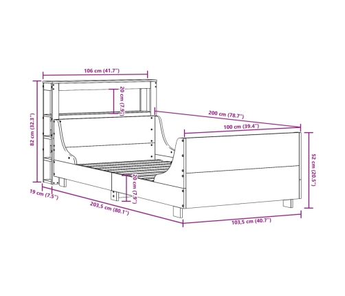 Cama sin colchón madera maciza de pino marrón cera 100x200 cm