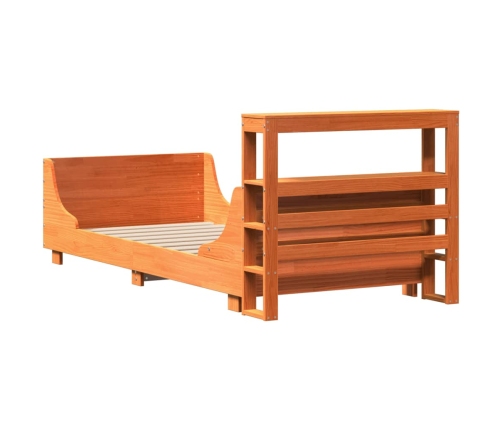 Cama sin colchón madera maciza de pino marrón cera 100x200 cm