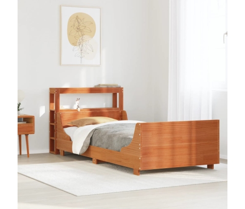 Cama sin colchón madera maciza de pino marrón cera 100x200 cm