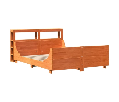 Cama sin colchón madera maciza de pino marrón cera 140x190 cm