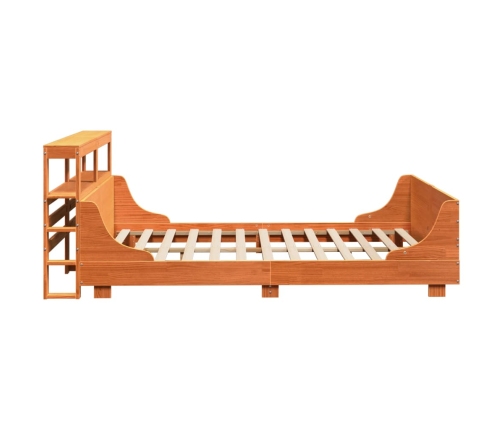 Cama sin colchón madera maciza de pino marrón cera 140x190 cm