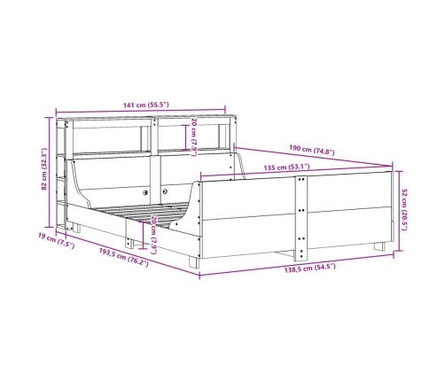 Estructura de cama sin colchón madera maciza marrón 135x190 cm