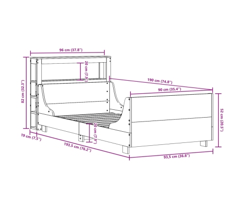 Estructura de cama sin colchón madera maciza marrón 90x190 cm