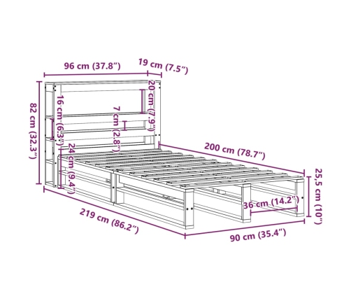 Estructura de cama sin colchón madera de pino marrón 90x200 cm