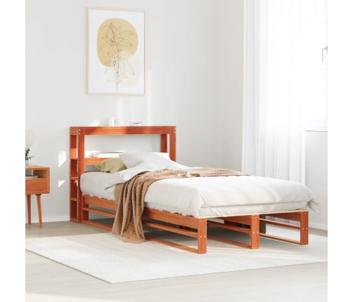 Cama sin colchón madera maciza de pino marrón cera 100x200 cm