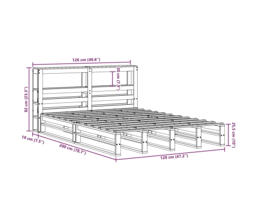 Estructura de cama sin colchón madera de pino maciza 120x200 cm