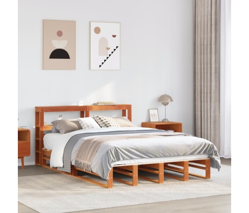 Cama sin colchón madera maciza de pino marrón cera 160x200 cm