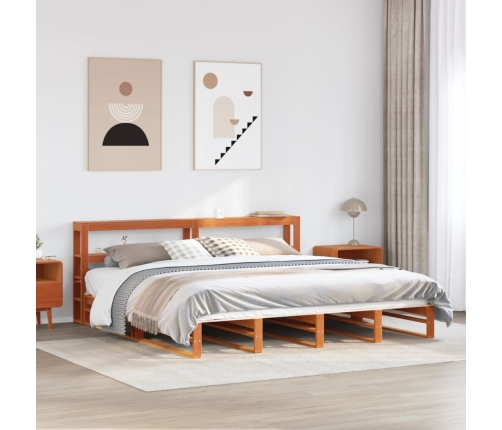 Cama sin colchón madera maciza de pino marrón cera 180x200 cm