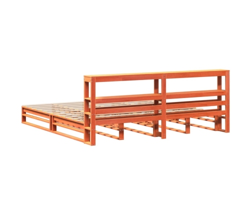 Cama sin colchón madera maciza de pino marrón cera 200x200 cm