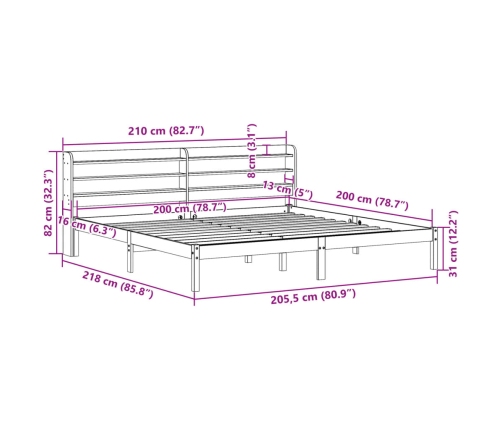 Estructura de cama sin colchón madera maciza de pino 200x200 cm