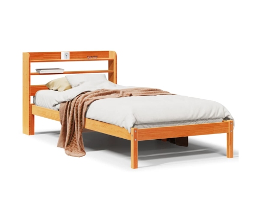 Estructura cama con cabecero madera pino marrón cera 75x190 cm