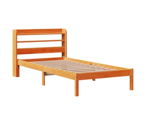 Estructura cama con cabecero madera pino marrón cera 75x190 cm