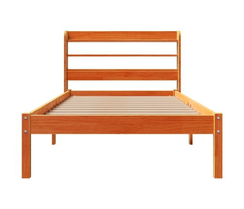 Estructura cama con cabecero madera pino marrón cera 75x190 cm