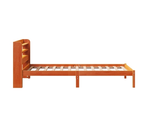 Estructura cama con cabecero madera pino marrón cera 75x190 cm