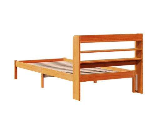 Estructura cama con cabecero madera pino marrón cera 75x190 cm