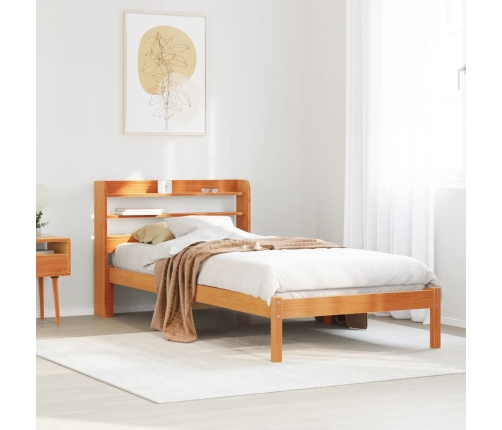 Estructura cama con cabecero madera pino marrón cera 75x190 cm