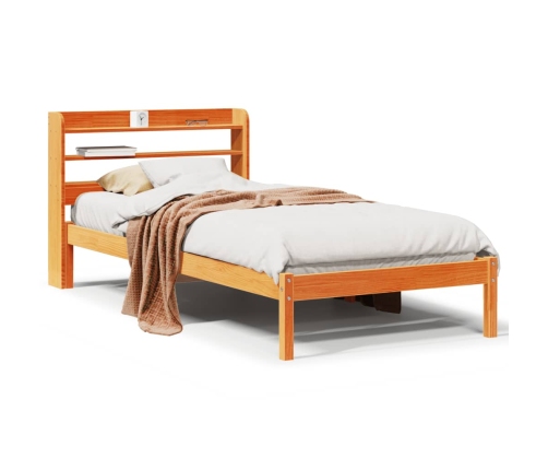 Estructura cama con cabecero madera pino marrón cera 90x190 cm