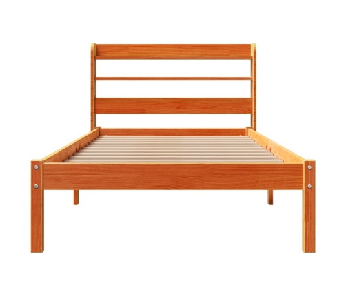 Estructura cama con cabecero madera pino marrón cera 90x190 cm