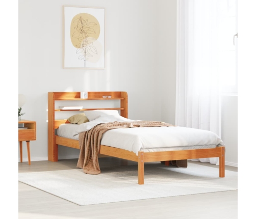 Estructura cama con cabecero madera pino marrón cera 90x190 cm