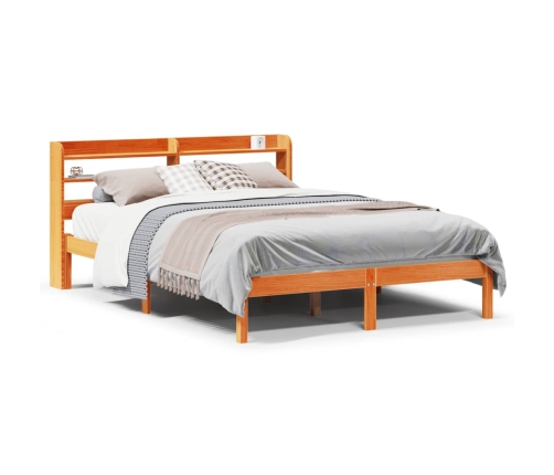 Estructura cama con cabecero madera pino marrón cera 120x190 cm