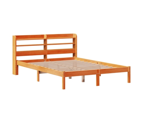 Estructura cama con cabecero madera pino marrón cera 120x190 cm