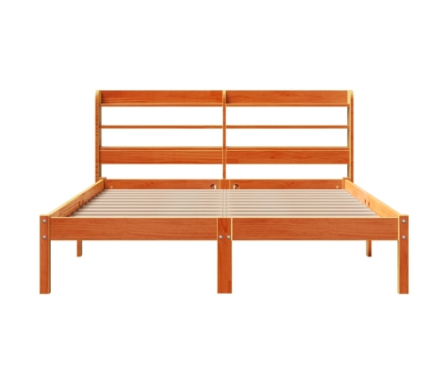 Estructura cama con cabecero madera pino marrón cera 120x190 cm