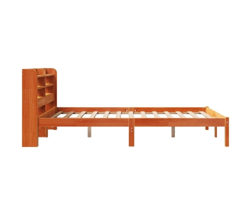 Estructura cama con cabecero madera pino marrón cera 120x190 cm