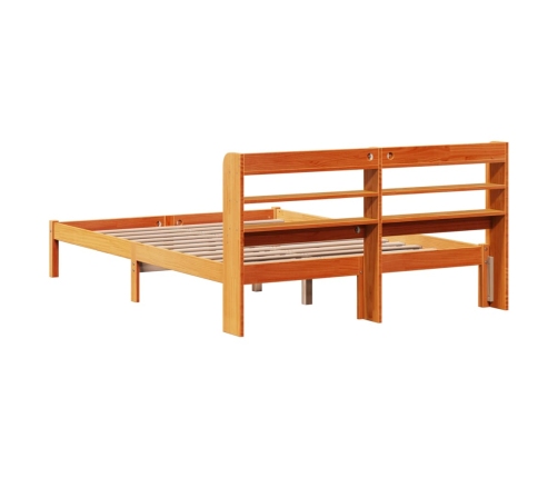 Estructura cama con cabecero madera pino marrón cera 120x190 cm