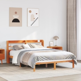 Estructura cama con cabecero madera pino marrón cera 120x190 cm