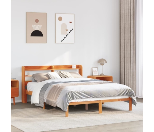 Estructura cama con cabecero madera pino marrón cera 120x190 cm