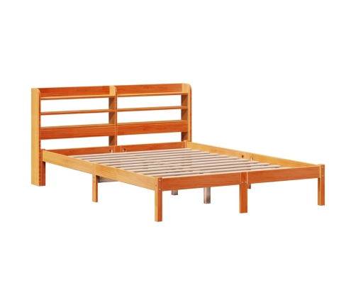 Estructura cama con cabecero madera pino marrón cera 135x190 cm